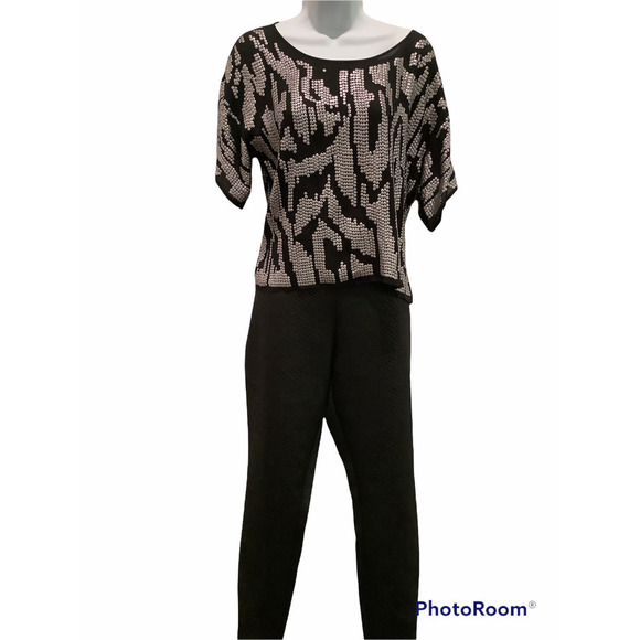 MADISON MARCUS BLACK SILK SEQUIN TOP S - Picture 6 of 8